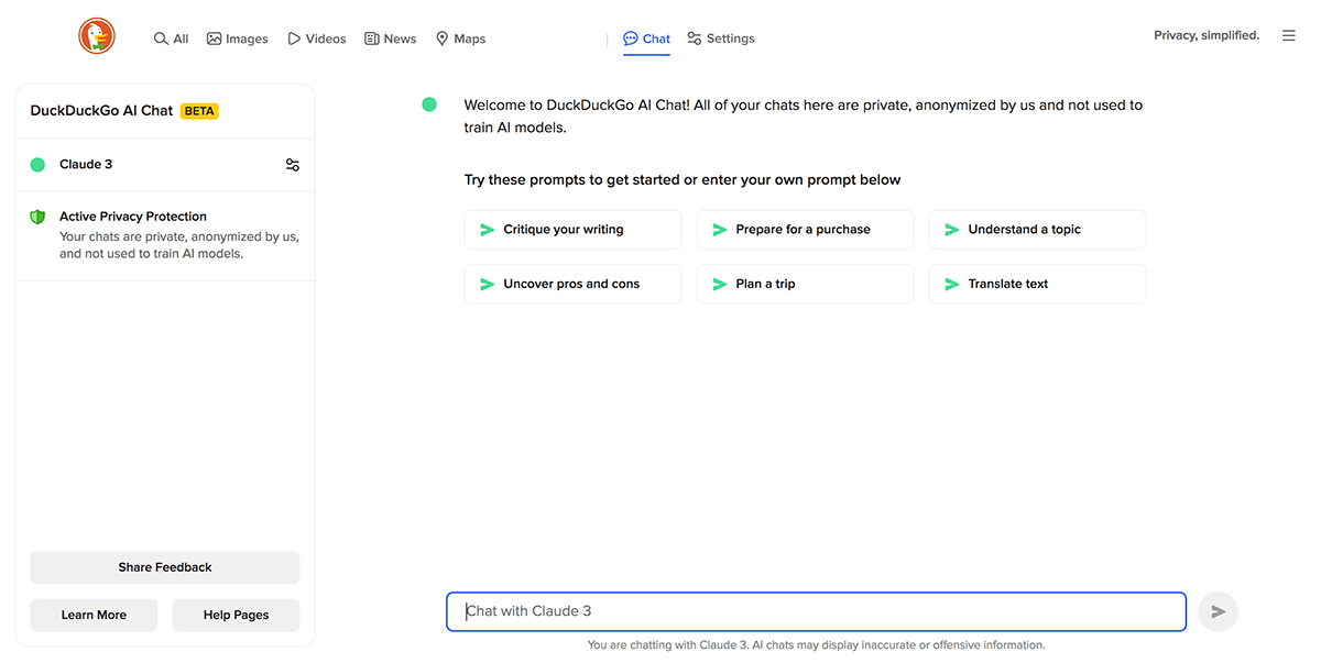 DuckDuckGo AI Chat