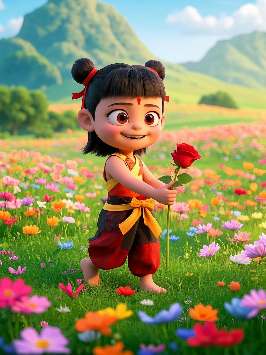 即梦AI【哪吒系列】| 吒儿会浪漫,手捧玫瑰花,女神节画面美到哭!