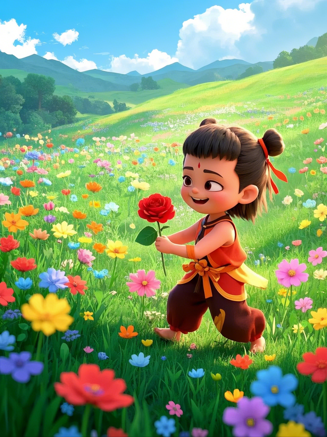 即梦AI【哪吒系列】| 吒儿会浪漫,手捧玫瑰花,女神节画面美到哭!