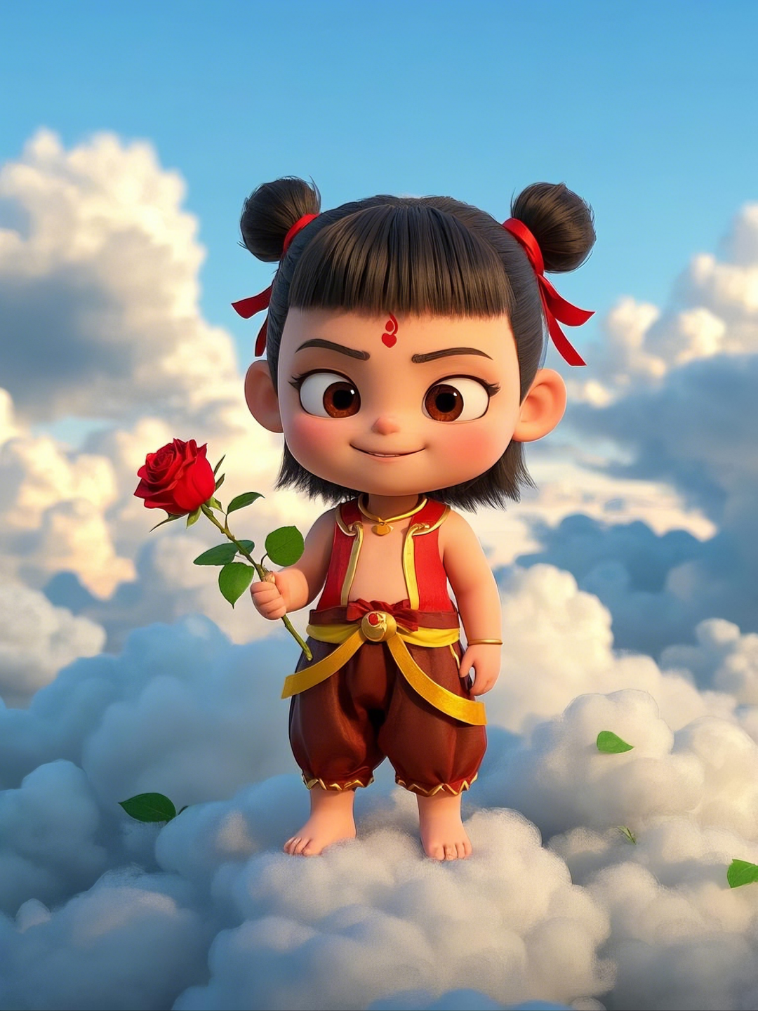 即梦AI【哪吒系列】| 吒儿会浪漫,手捧玫瑰花,女神节画面美到哭!