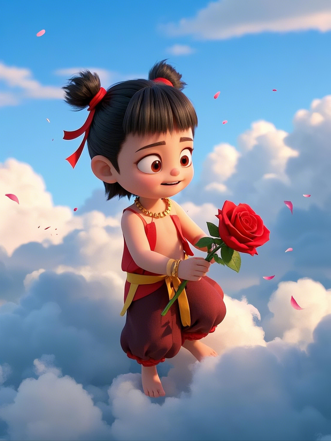 即梦AI【哪吒系列】| 吒儿会浪漫,手捧玫瑰花,女神节画面美到哭!