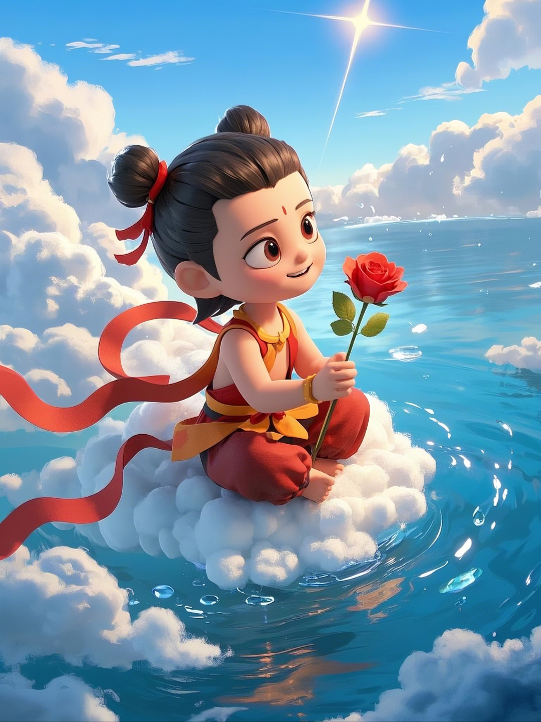 即梦AI【哪吒系列】| 吒儿会浪漫,手捧玫瑰花,女神节画面美到哭!