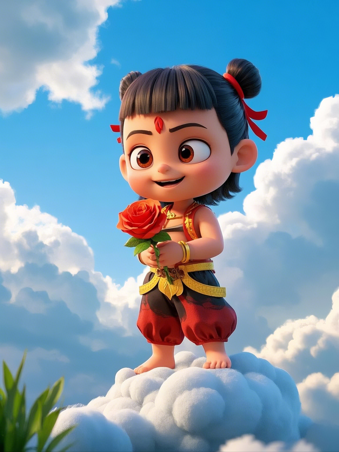 即梦AI【哪吒系列】| 吒儿会浪漫,手捧玫瑰花,女神节画面美到哭!