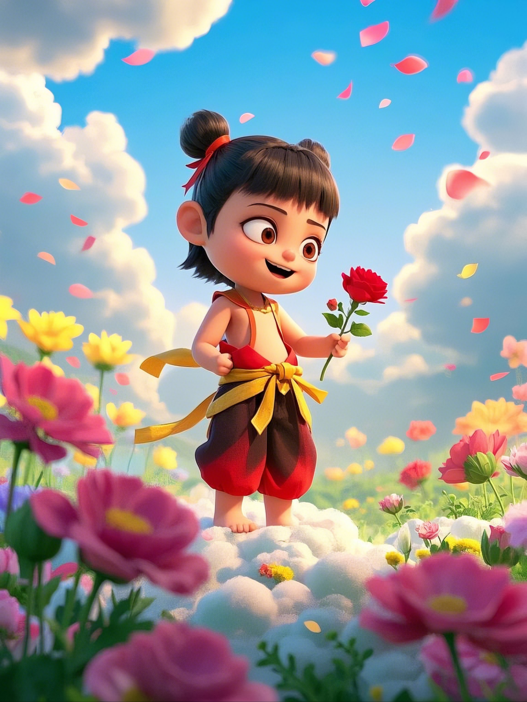 即梦AI【哪吒系列】| 吒儿会浪漫,手捧玫瑰花,女神节画面美到哭!