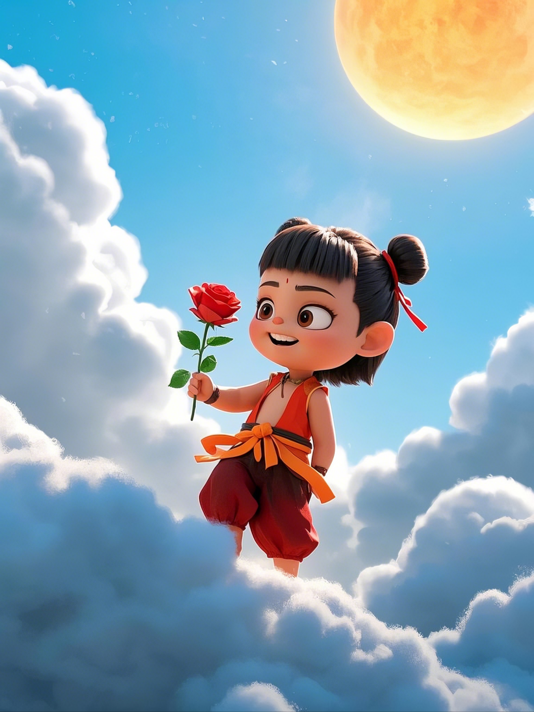 即梦AI【哪吒系列】| 吒儿会浪漫,手捧玫瑰花,女神节画面美到哭!