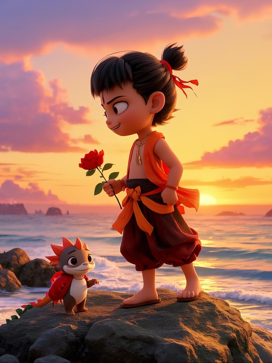 即梦AI【哪吒系列】| 吒儿会浪漫,手捧玫瑰花,女神节画面美到哭!