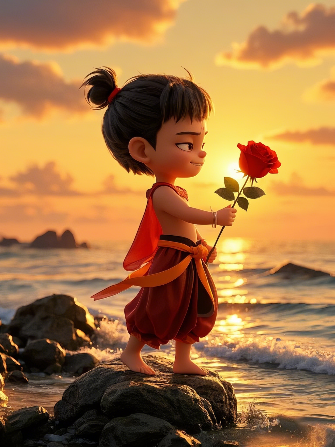 即梦AI【哪吒系列】| 吒儿会浪漫,手捧玫瑰花,女神节画面美到哭!