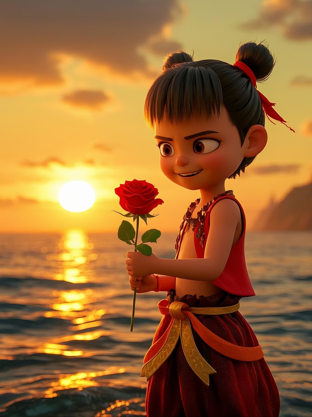 即梦AI【哪吒系列】| 吒儿会浪漫,手捧玫瑰花,女神节画面美到哭!