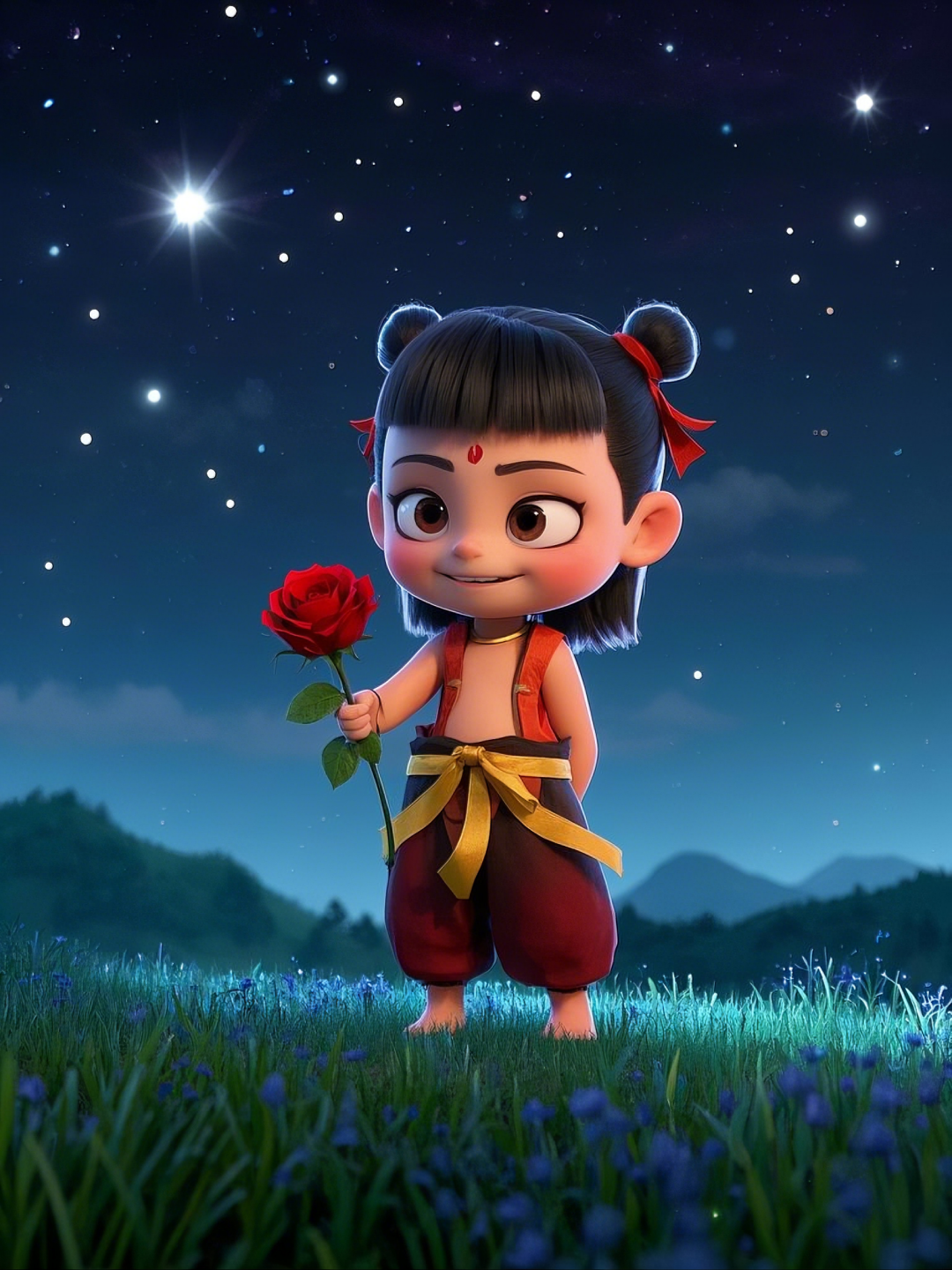 即梦AI【哪吒系列】| 吒儿会浪漫,手捧玫瑰花,女神节画面美到哭!