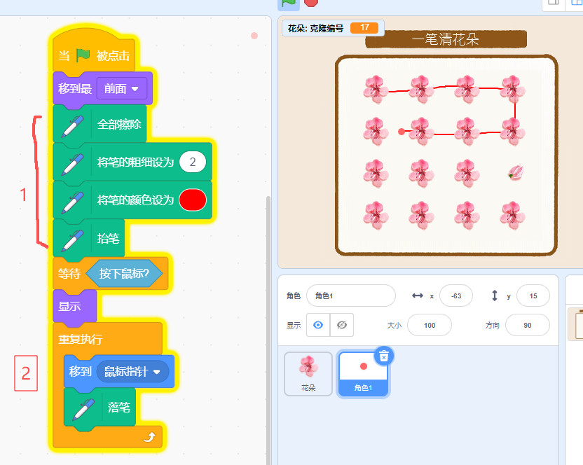 Scratch-一笔清桃花(创意编程)