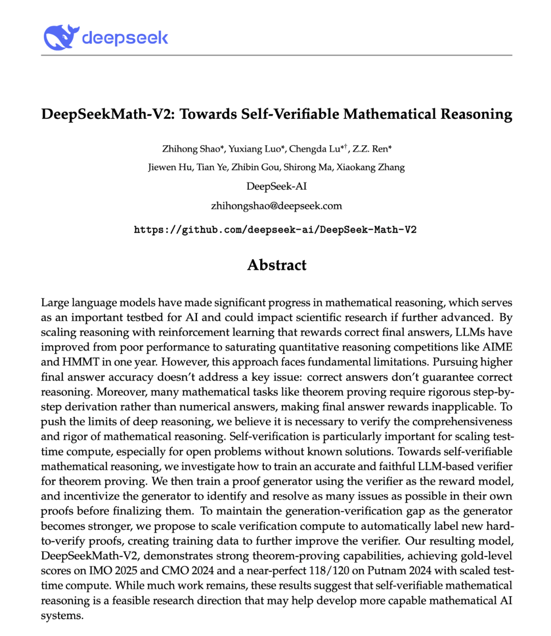 DeepSeek 最新开源!直接干到了数学奥赛金牌水平。