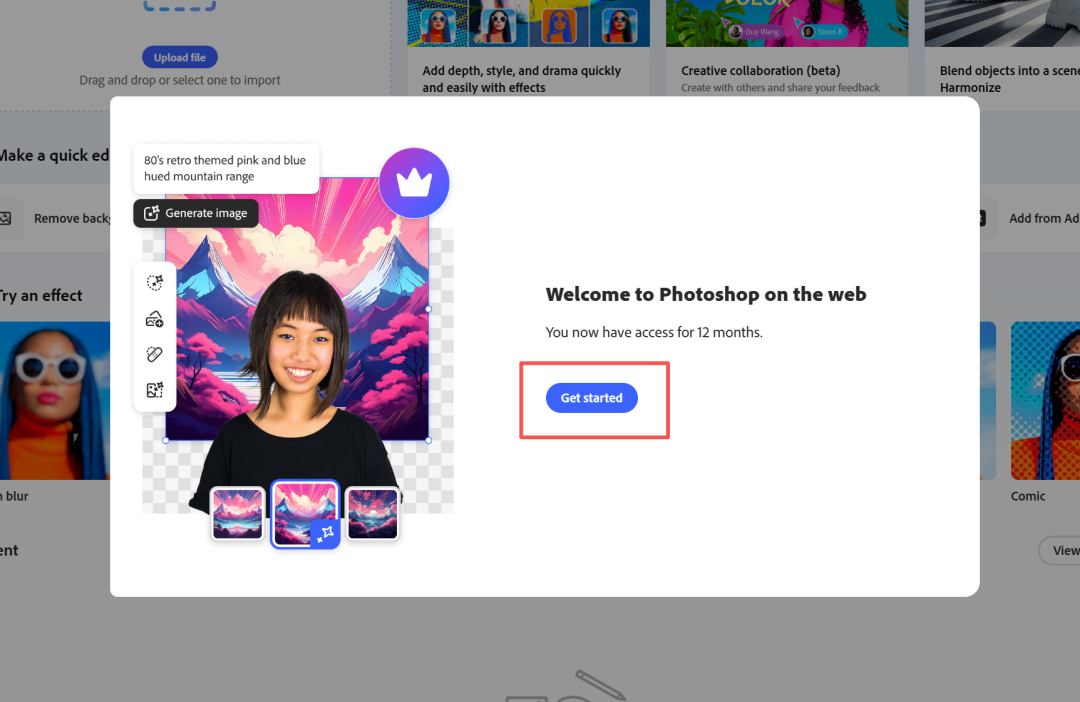 免费领取正式版 Photoshop 一年使用