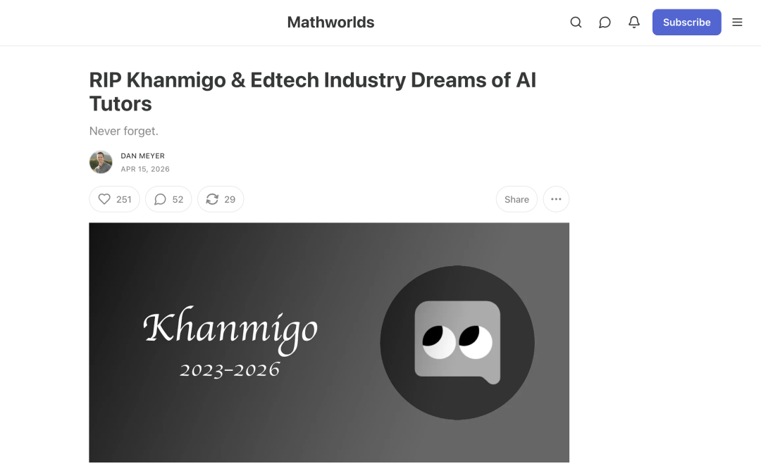 可汗学院的可汗近期表态发生了根本转变:从强调AI导师转向“投资于人类系统”,这标志着教育技术叙事的一个重要转折点,您怎么看?