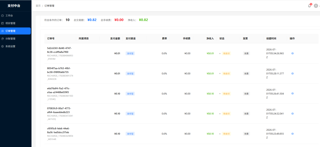 我们上线了一个多项目订单支付管理系统