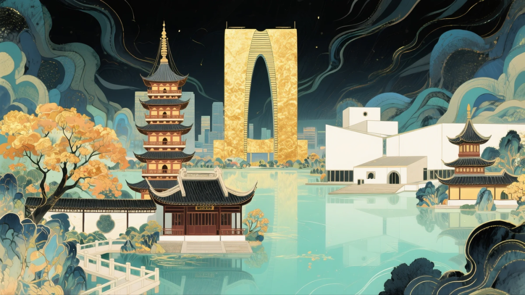 即梦AI 【插画设计】【城市地标】| 10 组城市地标插画提示词，带你解锁不一样的东方禅意美学