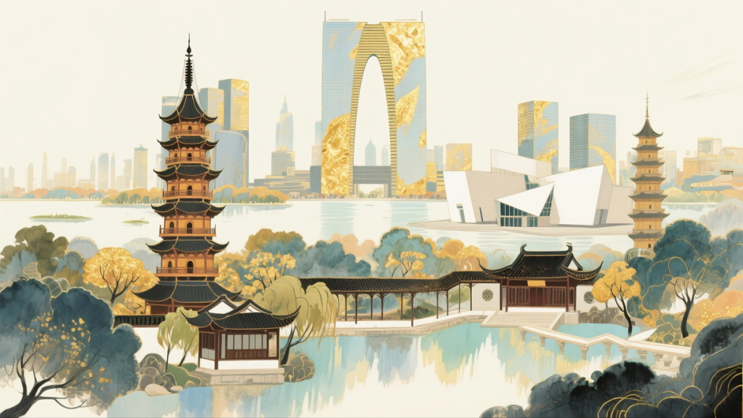 即梦AI 【插画设计】【城市地标】| 10 组城市地标插画提示词，带你解锁不一样的东方禅意美学