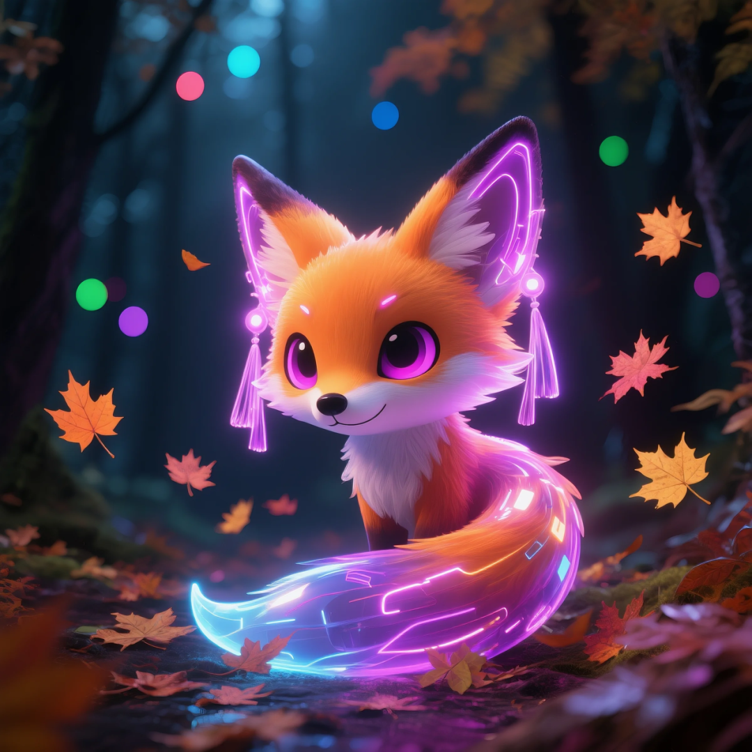 即梦AI 【动物】| 赛博风发光动物，又萌又可爱，附提示词