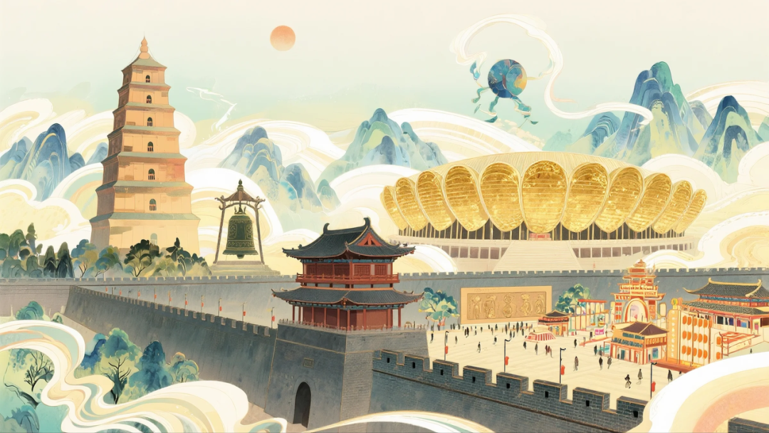 即梦AI 【插画设计】【城市地标】| 10 组城市地标插画提示词，带你解锁不一样的东方禅意美学