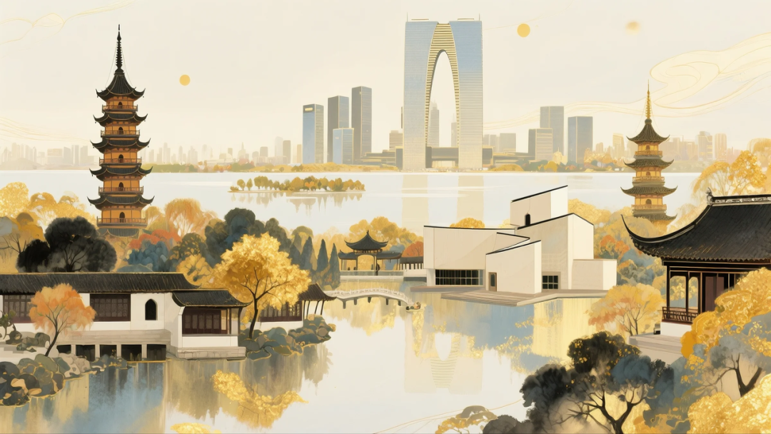 即梦AI 【插画设计】【城市地标】| 10 组城市地标插画提示词，带你解锁不一样的东方禅意美学