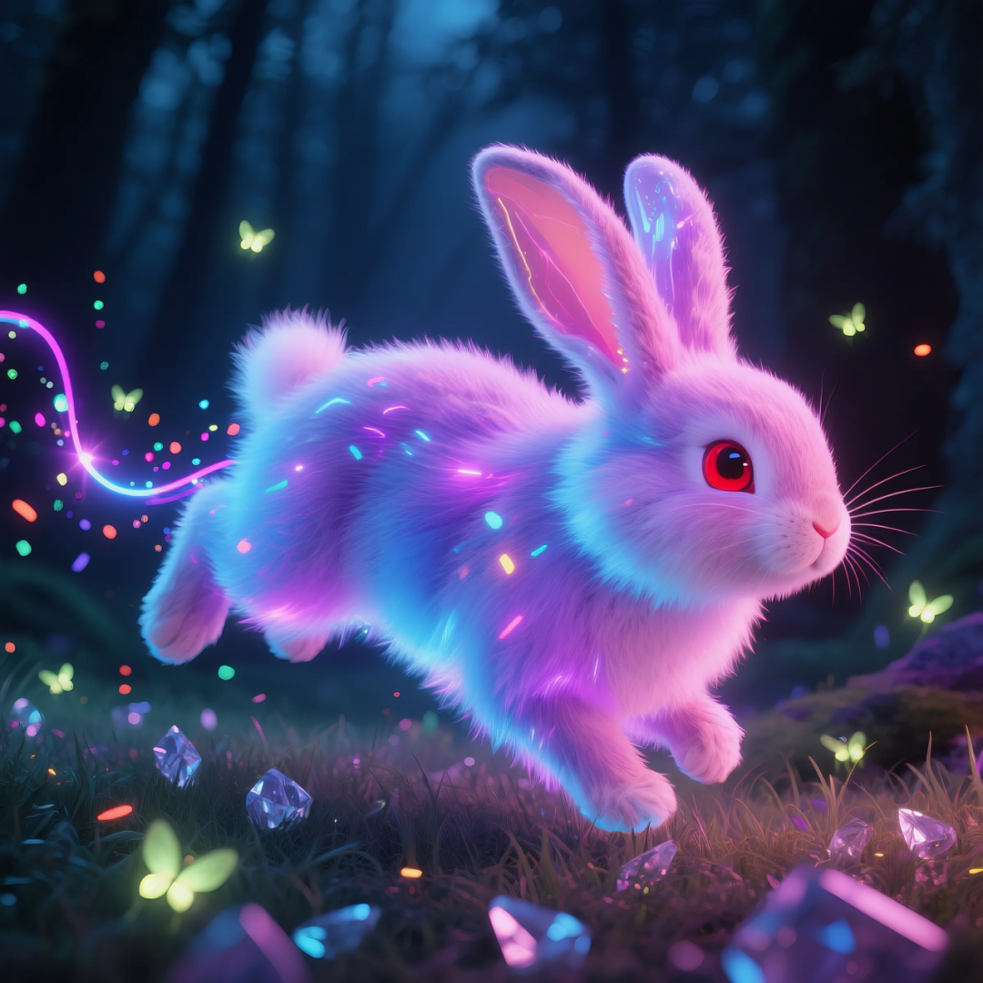 即梦AI 【动物】| 赛博风发光动物，又萌又可爱，附提示词