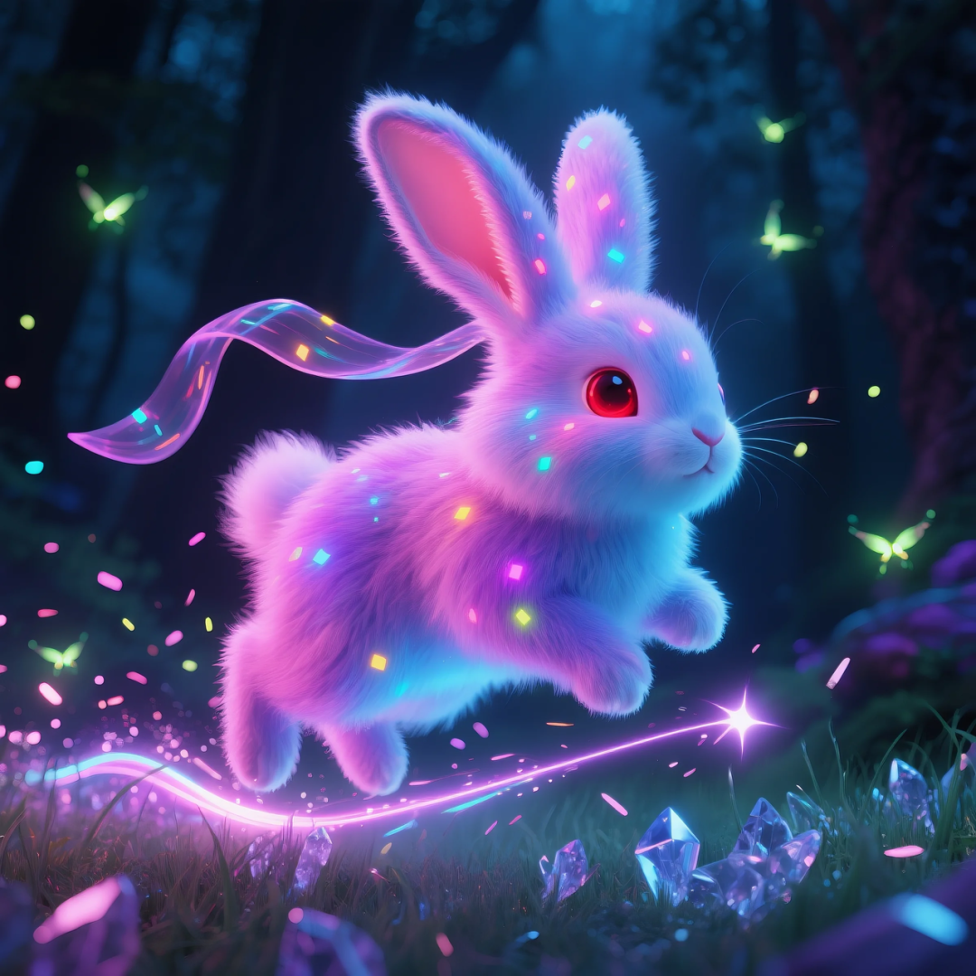 即梦AI 【动物】| 赛博风发光动物，又萌又可爱，附提示词