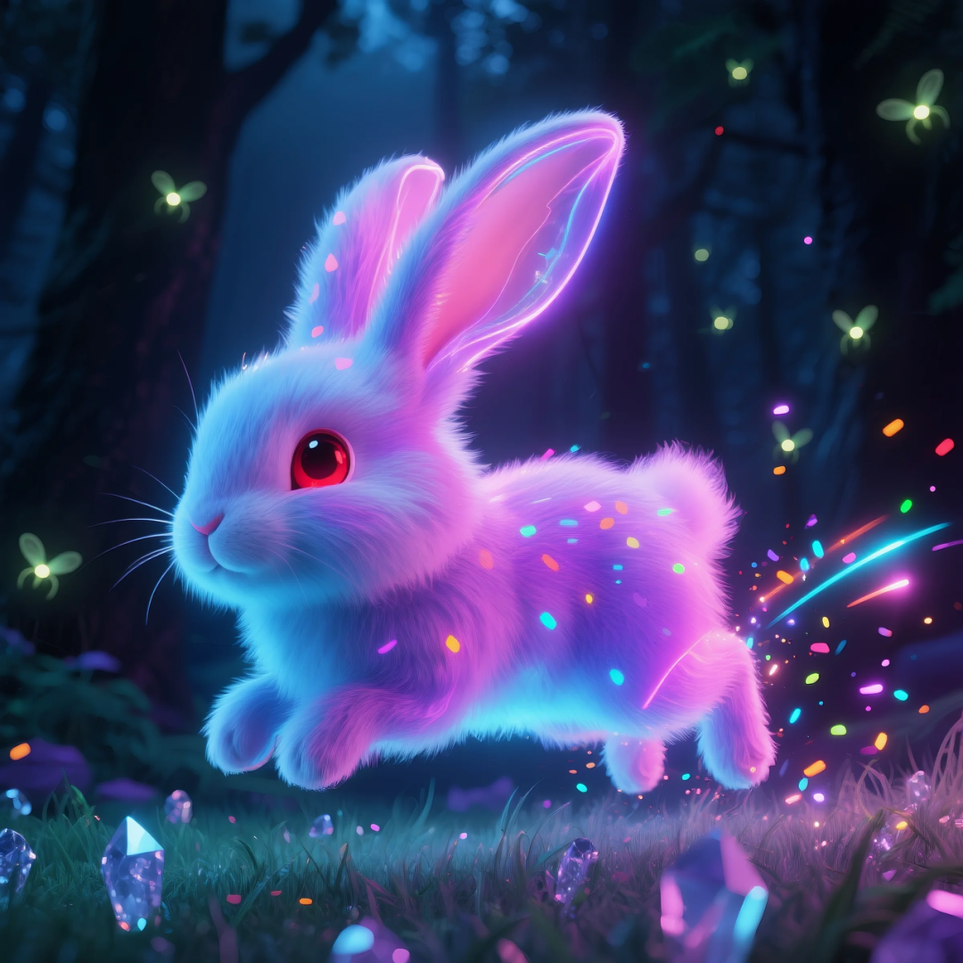 即梦AI 【动物】| 赛博风发光动物，又萌又可爱，附提示词