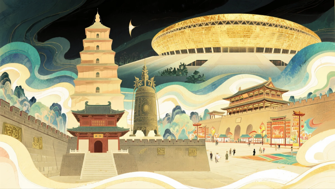 即梦AI 【插画设计】【城市地标】| 10 组城市地标插画提示词，带你解锁不一样的东方禅意美学