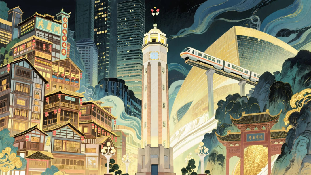 即梦AI 【插画设计】【城市地标】| 10 组城市地标插画提示词，带你解锁不一样的东方禅意美学