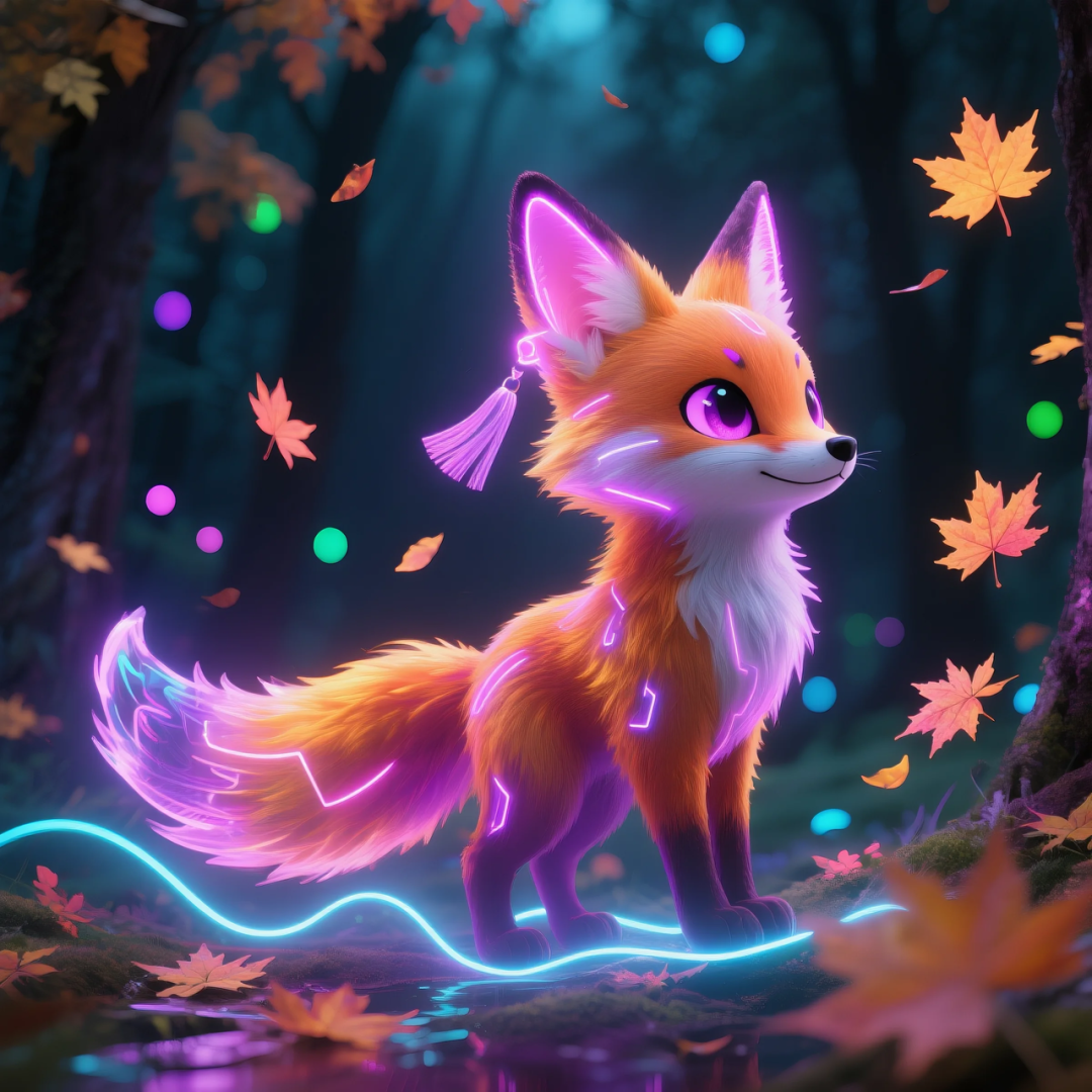 即梦AI 【动物】| 赛博风发光动物，又萌又可爱，附提示词