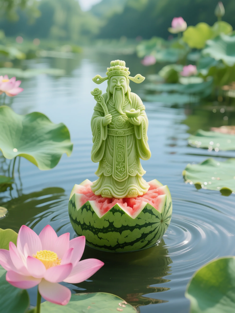 即梦AI 【水果】【西瓜】| 暑日修禅，炽火化凉～荷香漫漫，附提示词