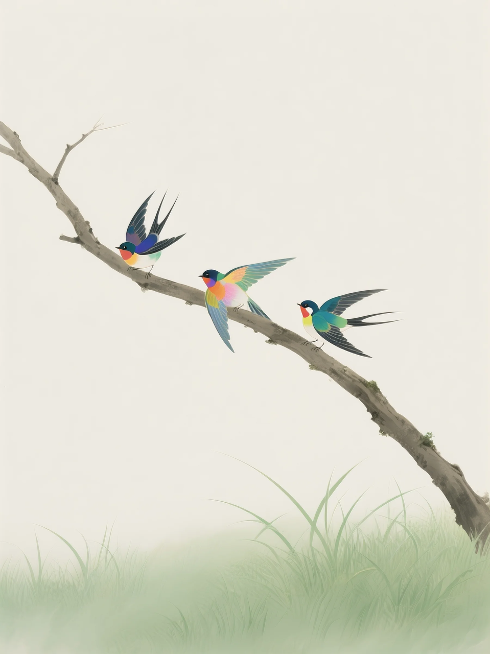 即梦AI 【插画设计】【动物】| 治愈的小鸟，附提示词