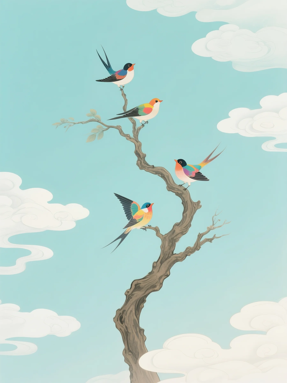 即梦AI 【插画设计】【动物】| 治愈的小鸟，附提示词