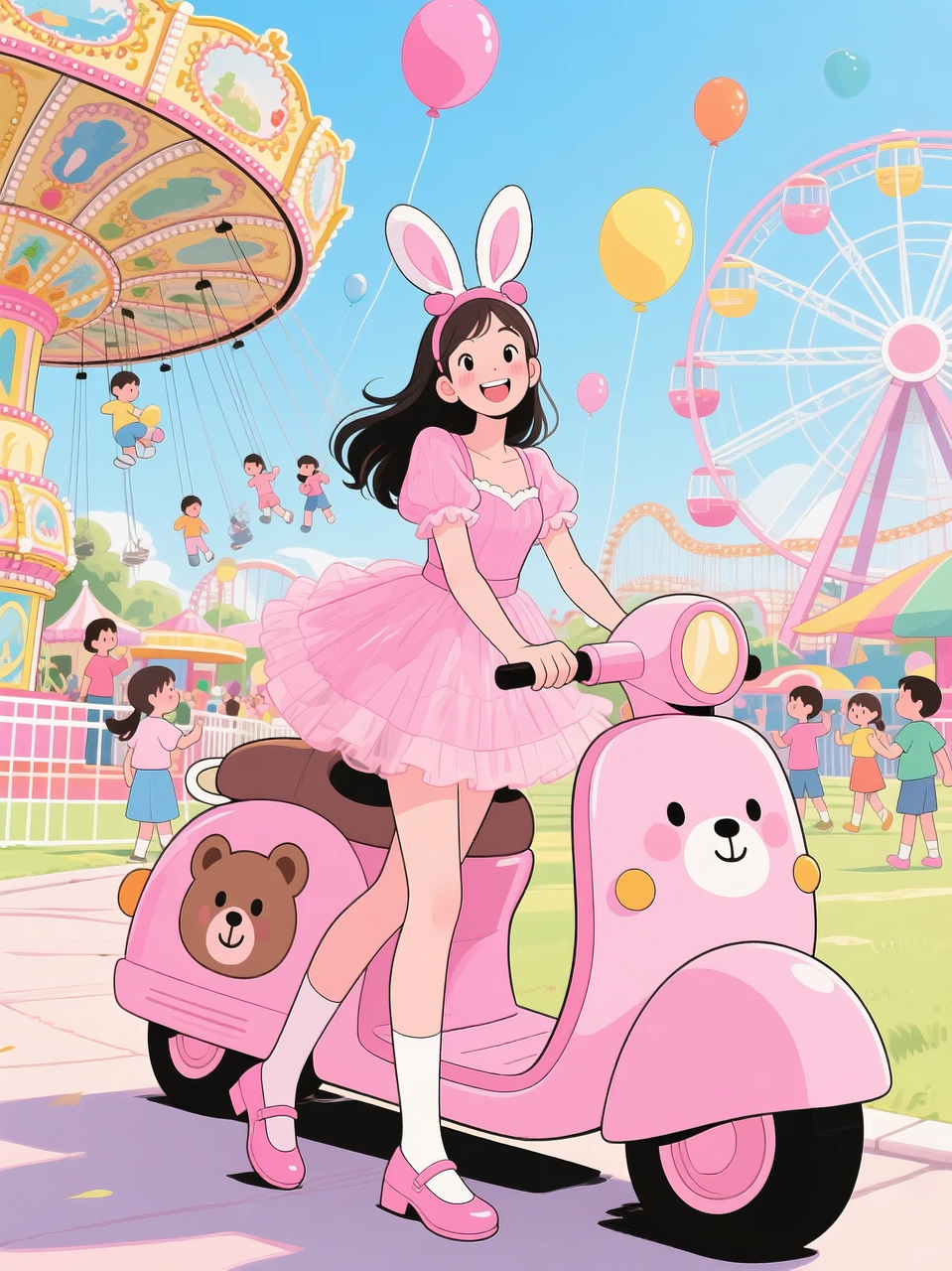 即梦AI 【二次元动漫】| 美女与机车，可爱治愈系风格，附提示词