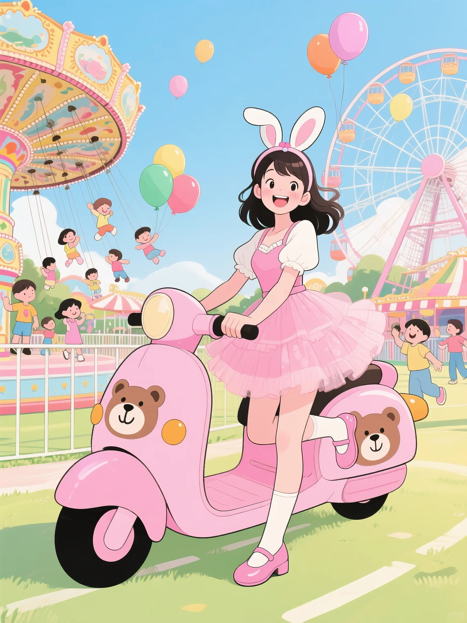 即梦AI 【二次元动漫】| 美女与机车，可爱治愈系风格，附提示词