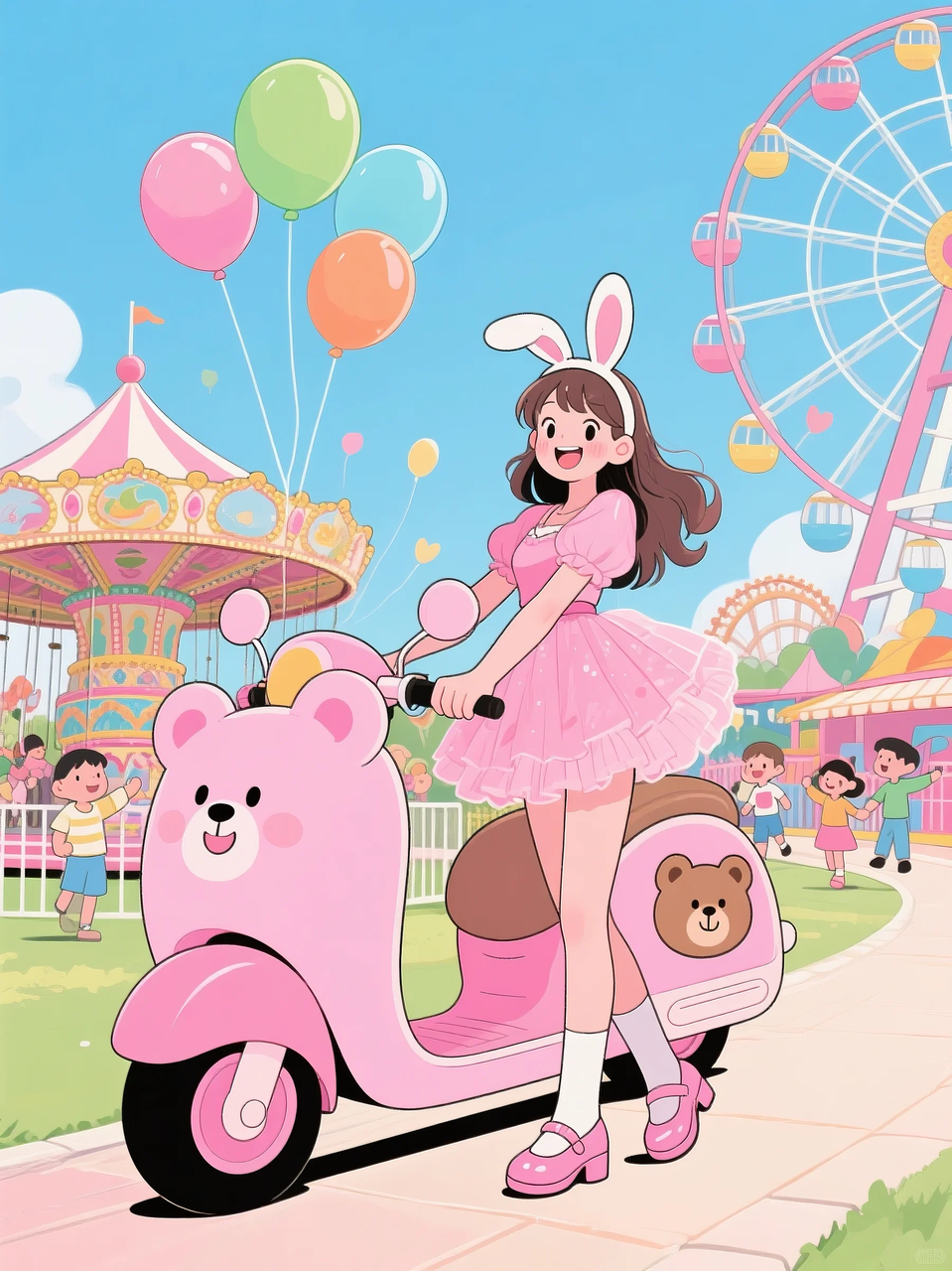 即梦AI 【二次元动漫】| 美女与机车，可爱治愈系风格，附提示词