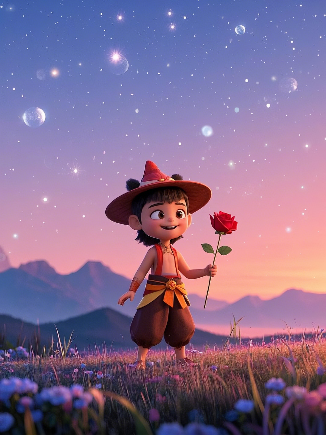 即梦AI【哪吒系列】| 吒儿会浪漫,手捧玫瑰花,女神节画面美到哭!