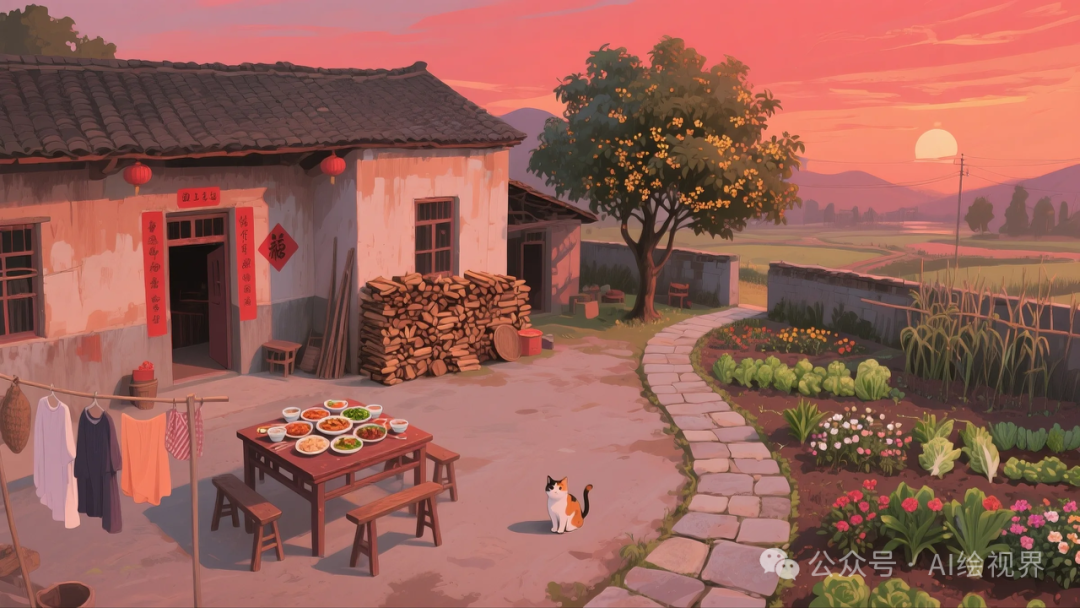 即梦AI 【怀旧主题】| AI 笔下的 10 款 80 年代农家大院治愈系插画，哪一幅勾起你的乡愁？
