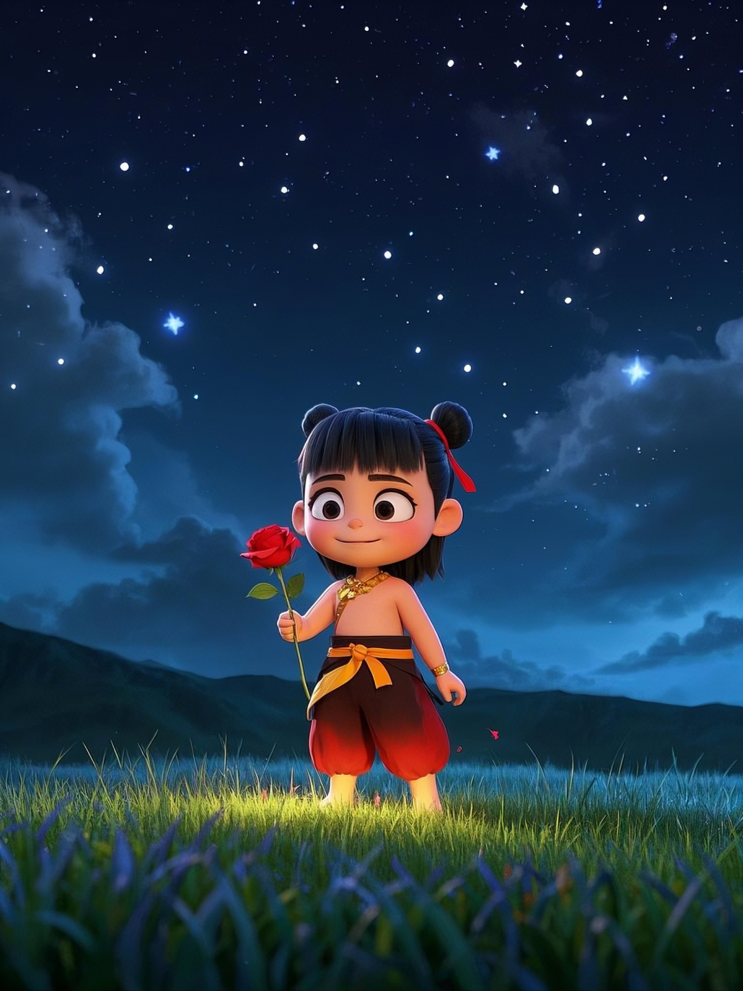 即梦AI【哪吒系列】| 吒儿会浪漫,手捧玫瑰花,女神节画面美到哭!