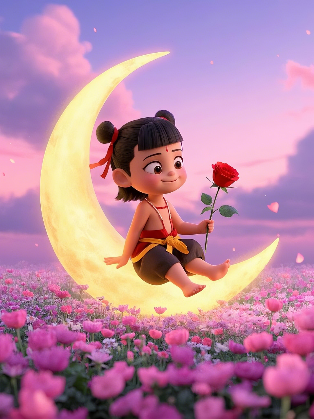 即梦AI【哪吒系列】| 吒儿会浪漫,手捧玫瑰花,女神节画面美到哭!