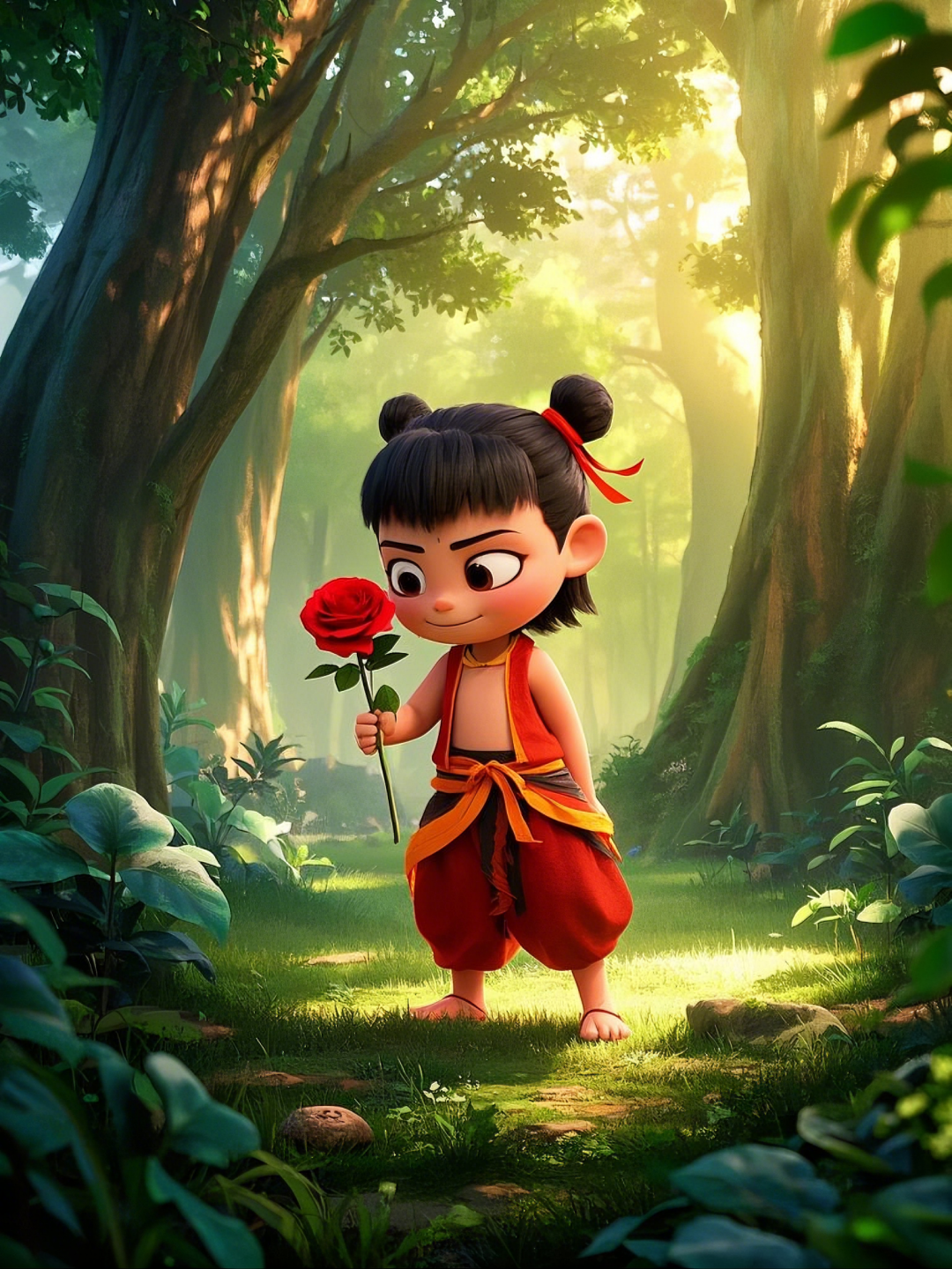 即梦AI【哪吒系列】| 吒儿会浪漫,手捧玫瑰花,女神节画面美到哭!