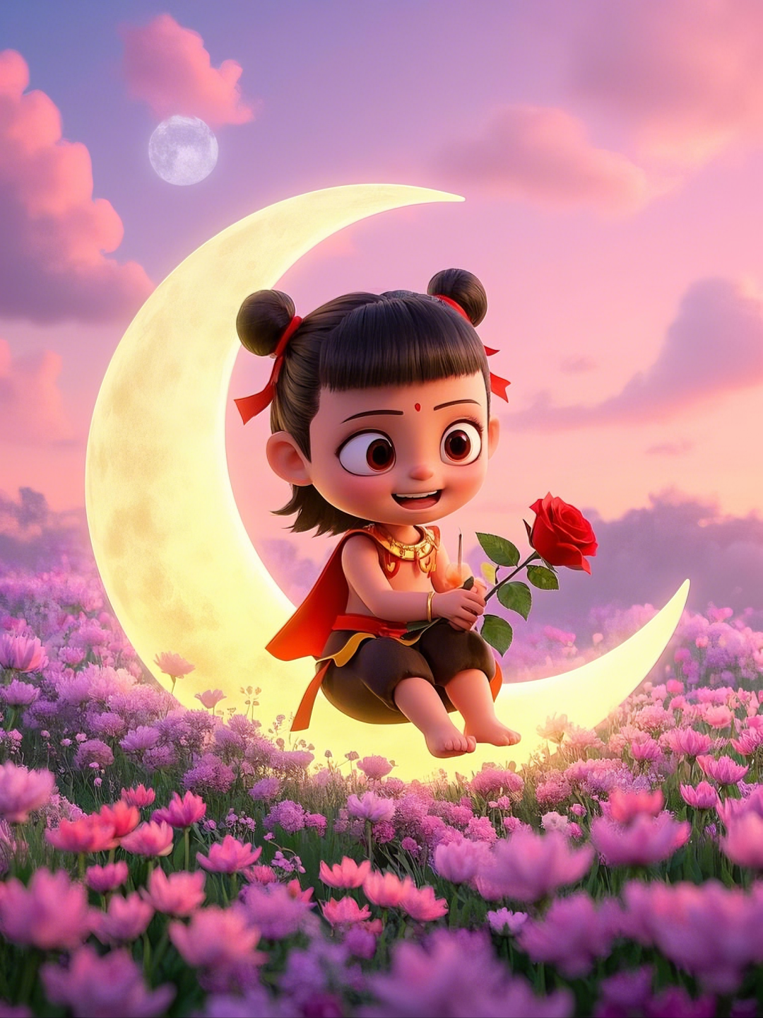 即梦AI【哪吒系列】| 吒儿会浪漫,手捧玫瑰花,女神节画面美到哭!