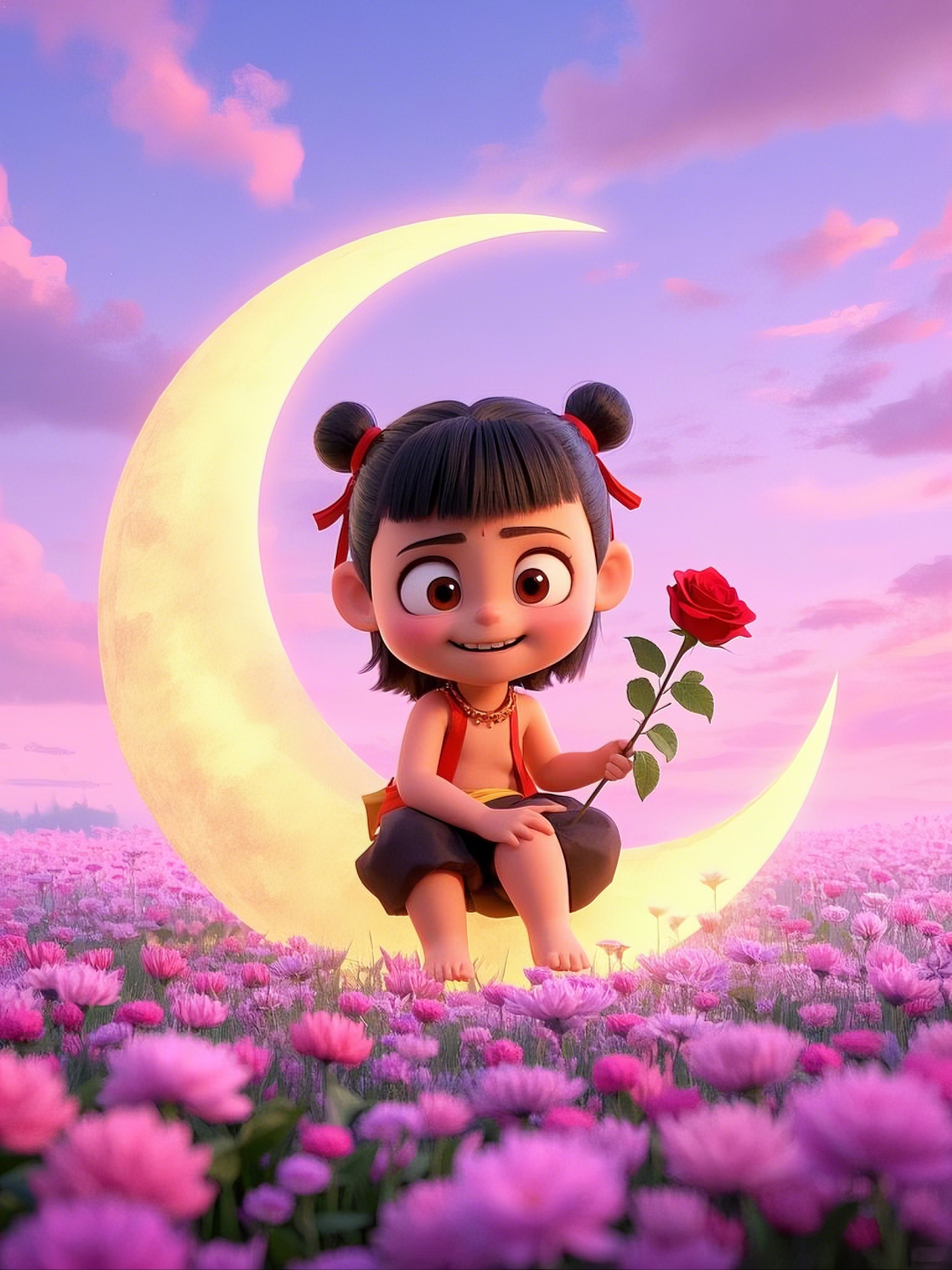 即梦AI【哪吒系列】| 吒儿会浪漫,手捧玫瑰花,女神节画面美到哭!