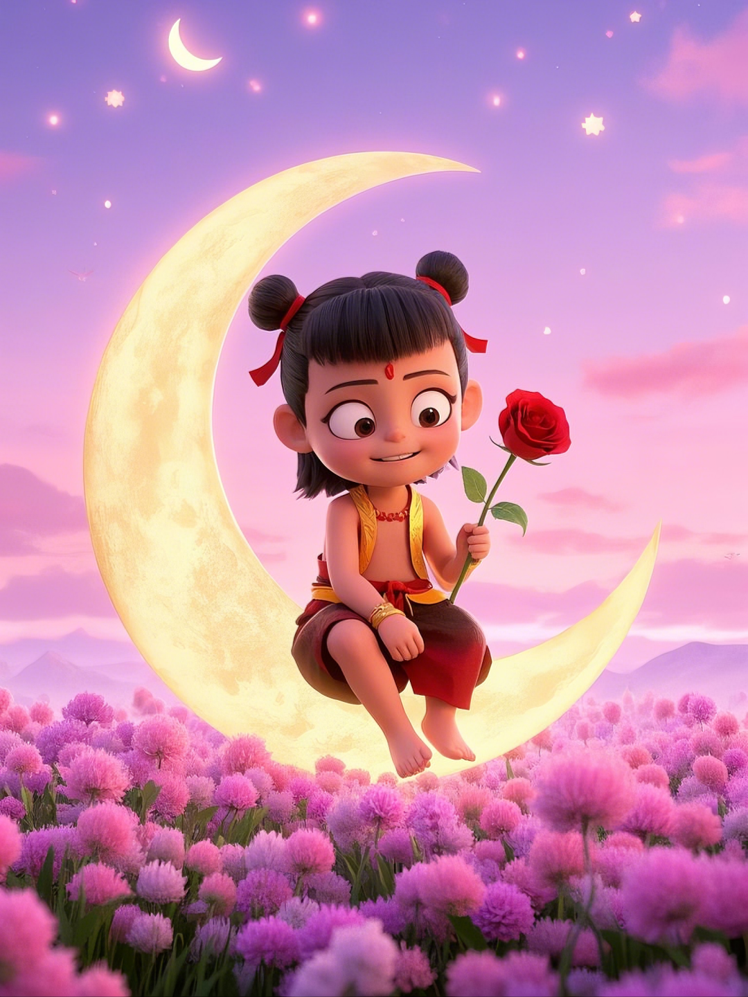 即梦AI【哪吒系列】| 吒儿会浪漫,手捧玫瑰花,女神节画面美到哭!