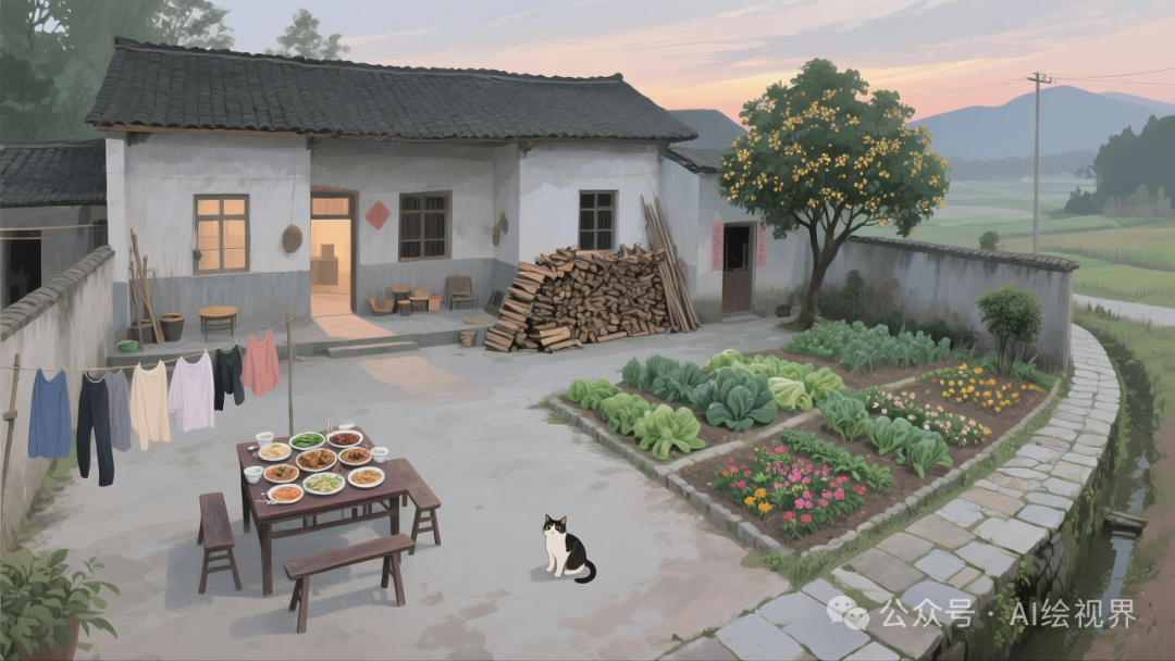 即梦AI 【怀旧主题】| AI 笔下的 10 款 80 年代农家大院治愈系插画，哪一幅勾起你的乡愁？