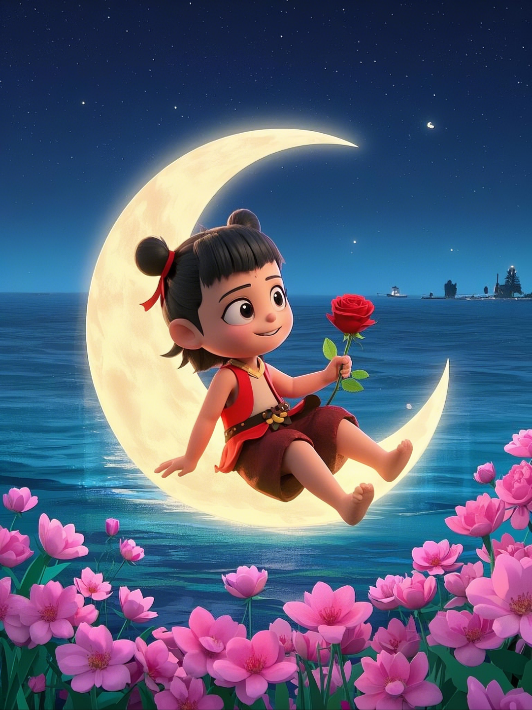 即梦AI【哪吒系列】| 吒儿会浪漫,手捧玫瑰花,女神节画面美到哭!