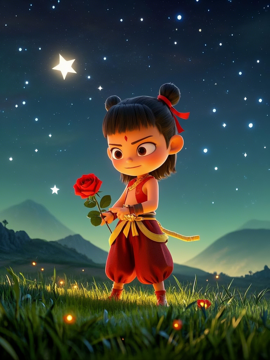 即梦AI【哪吒系列】| 吒儿会浪漫,手捧玫瑰花,女神节画面美到哭!