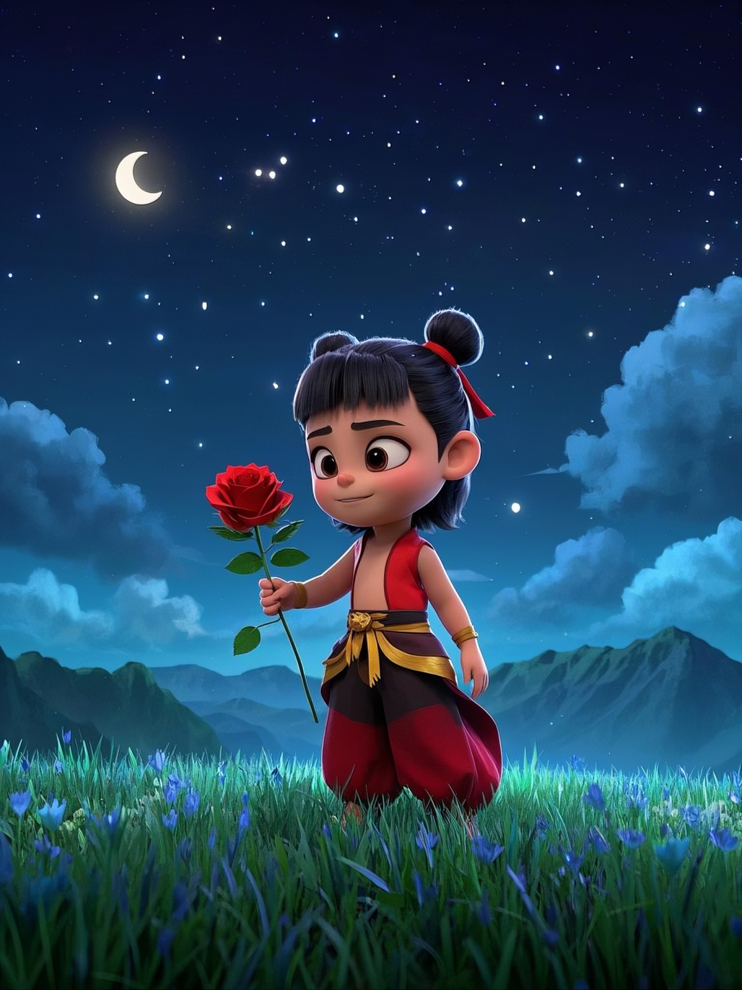 即梦AI【哪吒系列】| 吒儿会浪漫,手捧玫瑰花,女神节画面美到哭!