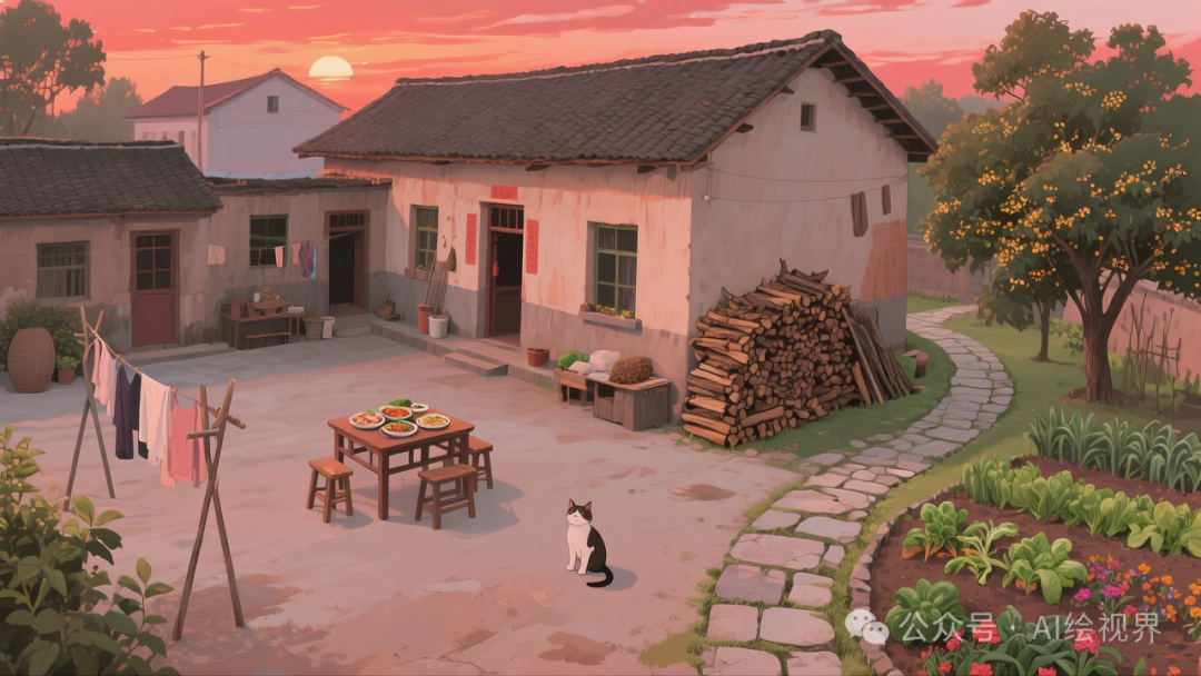 即梦AI 【怀旧主题】| AI 笔下的 10 款 80 年代农家大院治愈系插画，哪一幅勾起你的乡愁？