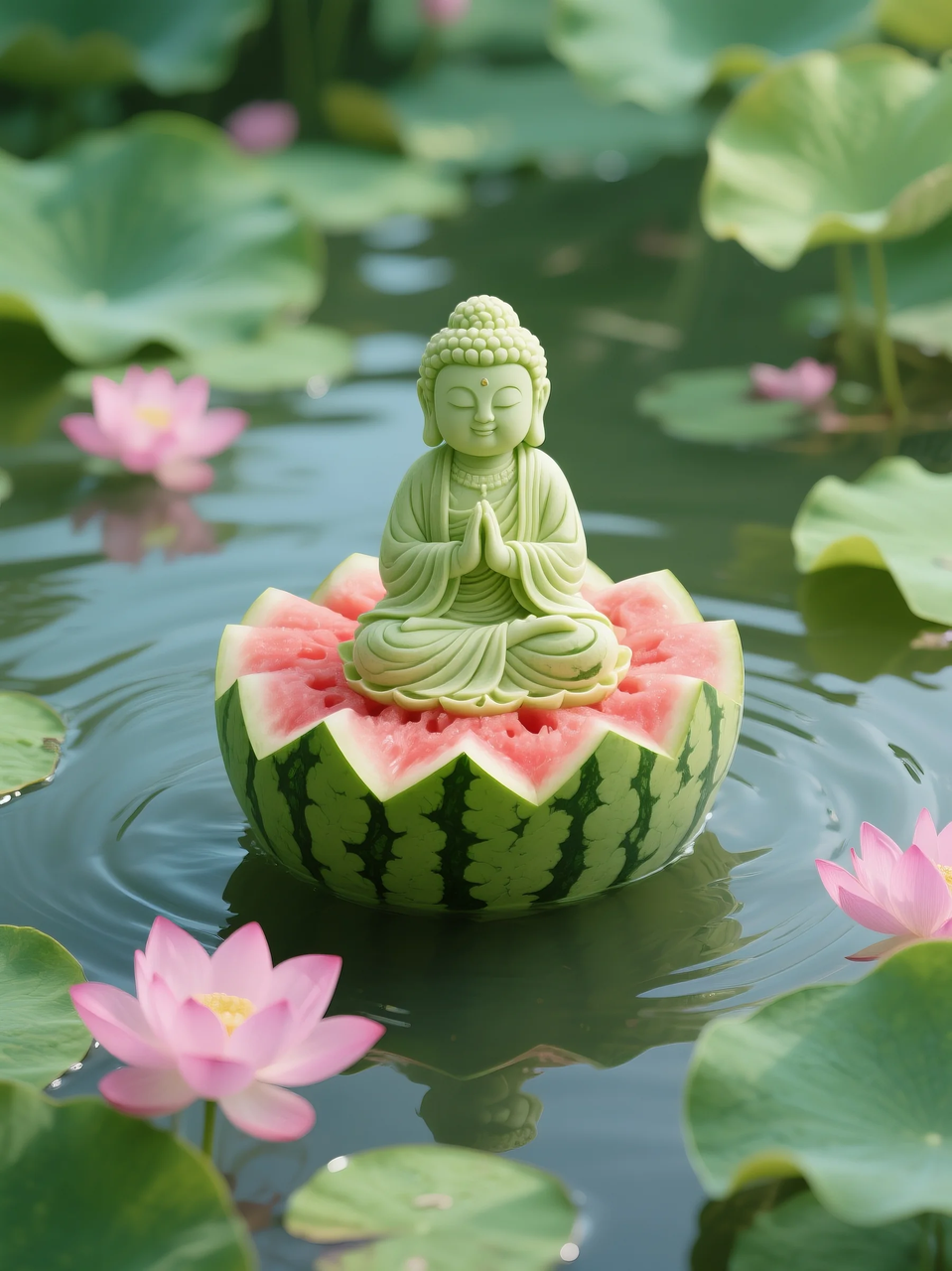 即梦AI 【水果】【西瓜】| 暑日修禅，炽火化凉～荷香漫漫，附提示词