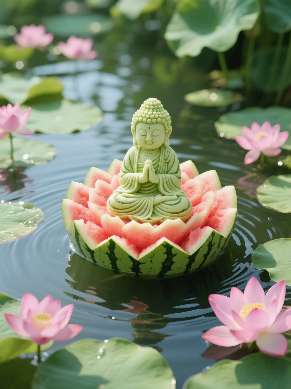 即梦AI 【水果】【西瓜】| 暑日修禅，炽火化凉～荷香漫漫，附提示词